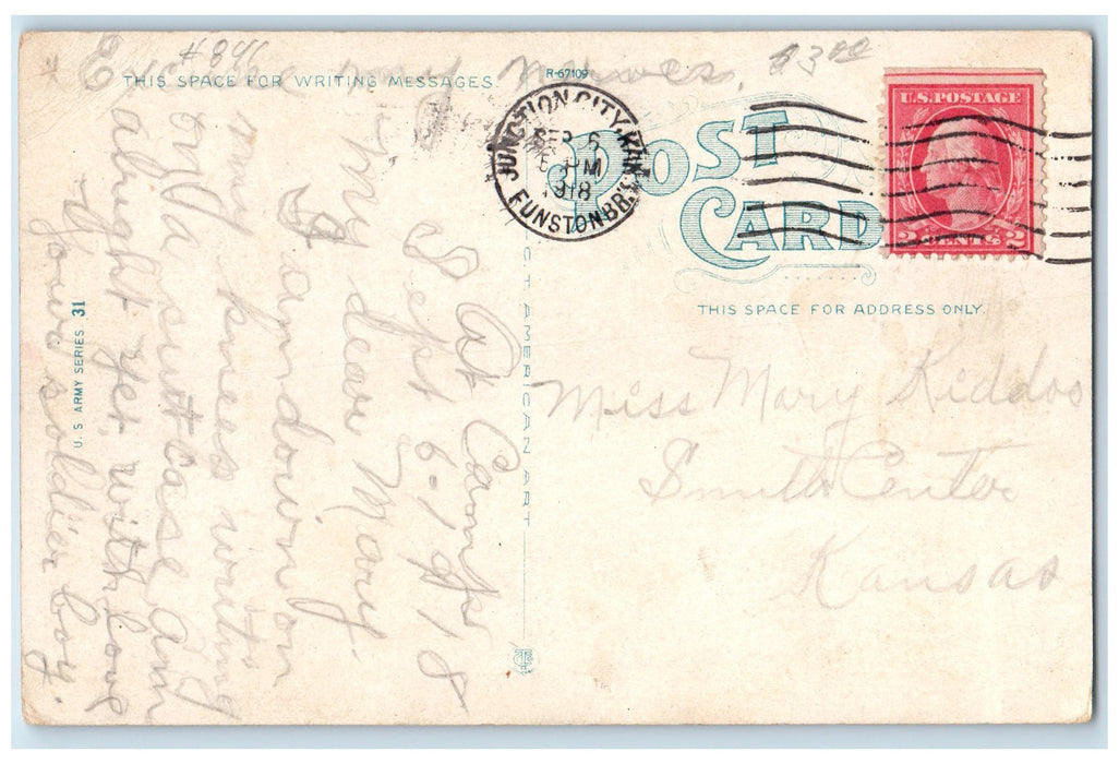 1918 Pitching Tents Scene US Camp Army Junction City Kansas KS Unposted Postcard
