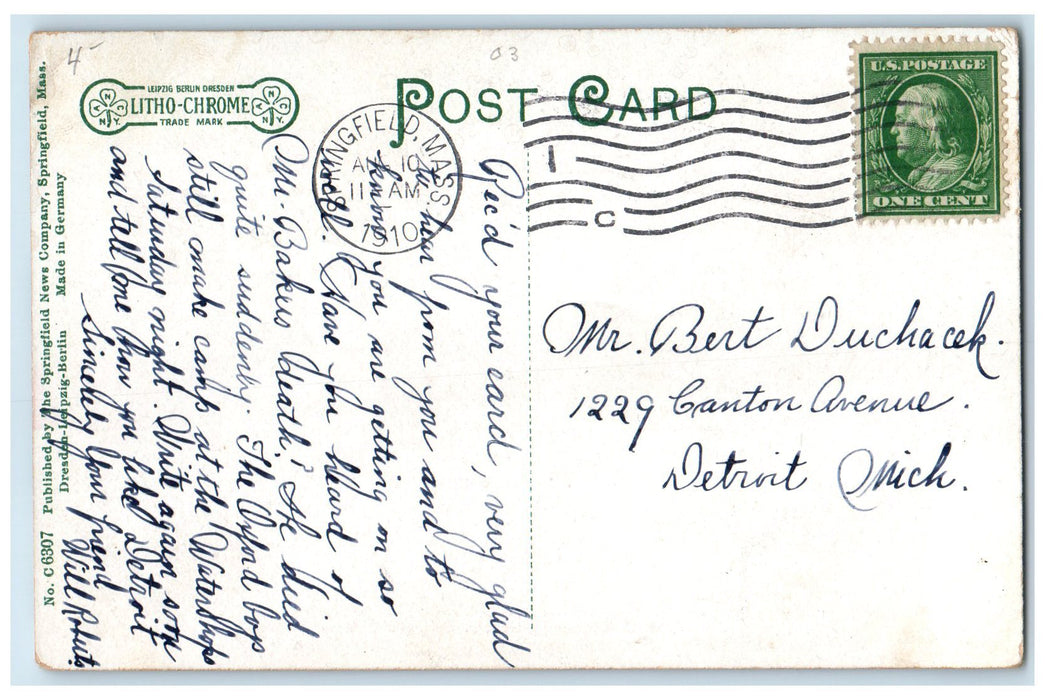 1910 YMCA Training School Exterior Roadside Springfield MA Unposted Postcard