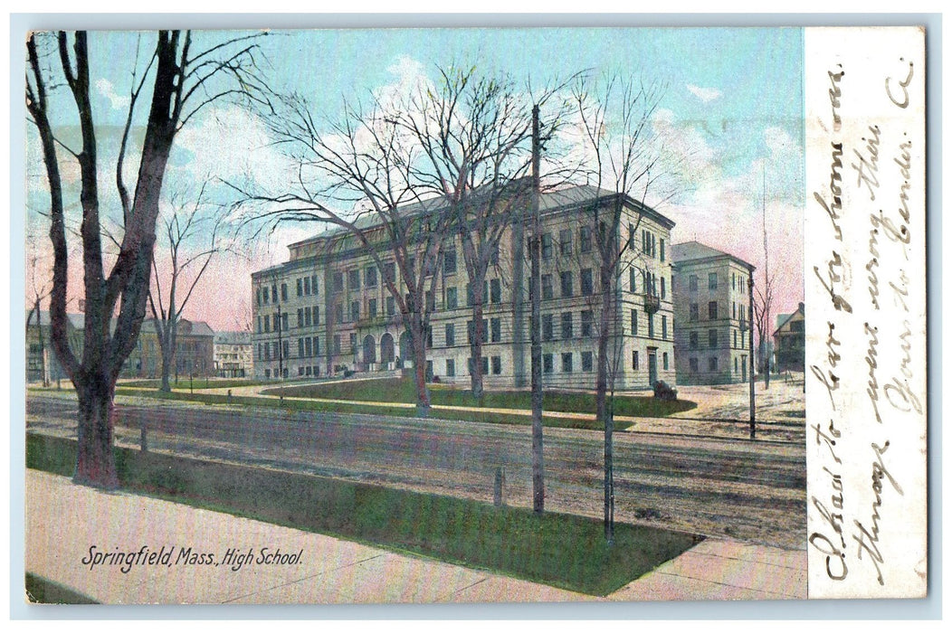 1905 High School Exterior Roadside Springfield Massachusetts MA Posted Postcard