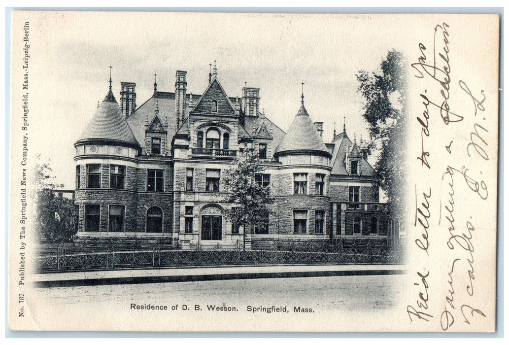 1905 Residence Of DB Wesson Exterior Springfield Massachusetts MA Trees Postcard