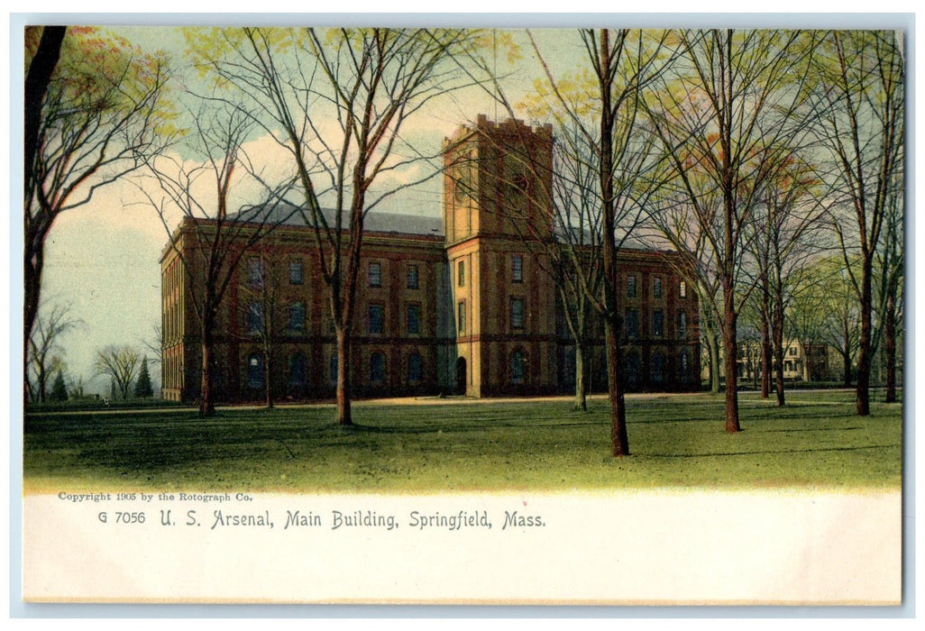 c1905s US Arsenal Main Building View Springfield Massachusetts MA Trees Postcard