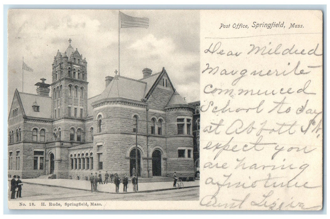 1904 Post Office Exterior Roadside Springfield Massachusetts MA Flags Postcard