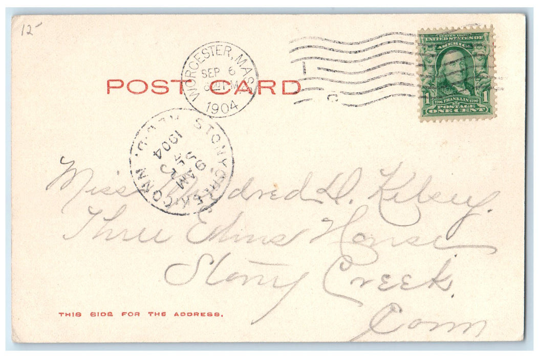 1904 Post Office Exterior Roadside Springfield Massachusetts MA Flags Postcard