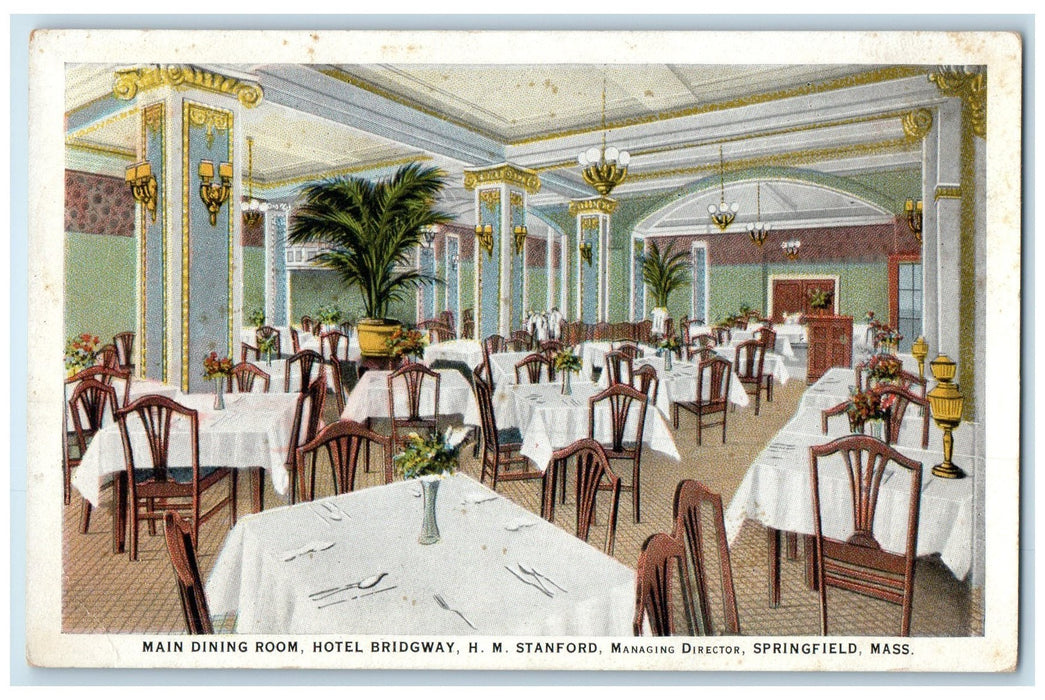 c1940's Main Dining Room Hotel Bridgway Springfield Massachusetts MA Postcard