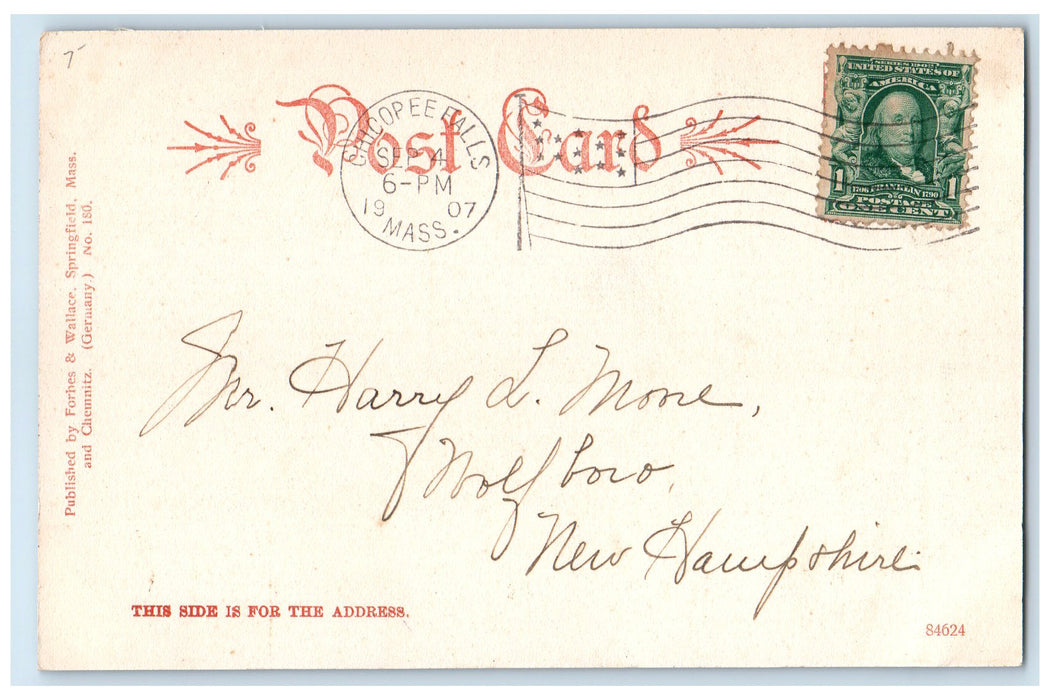 1907 North Chestnut Street Grammar School Exterior Springfield MA Trees Postcard
