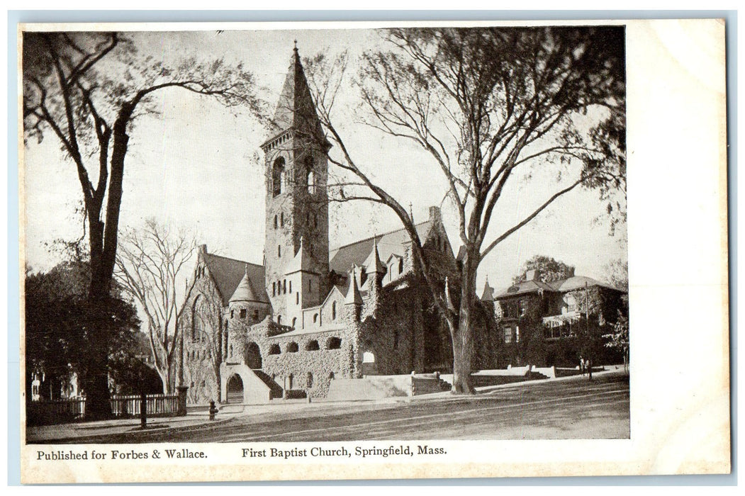 c1905s First Baptist Church Exterior Springfield Massachusetts MA Trees Postcard