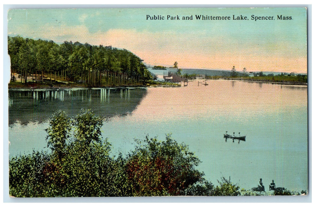 c1910's Public Park & Whittemore Lake Boating Spencer Massachusetts MA Postcard