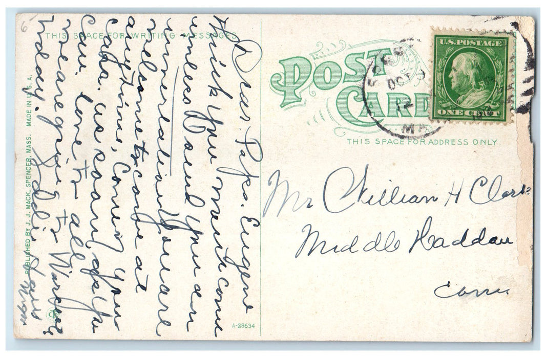 c1910's Public Park & Whittemore Lake Boating Spencer Massachusetts MA Postcard