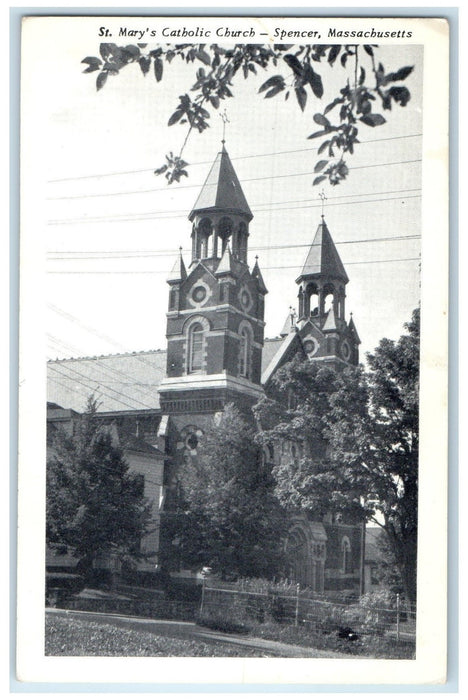 c1920 St. Marys Catholic Church Building Tower Spencer Massachusetts MA Postcard