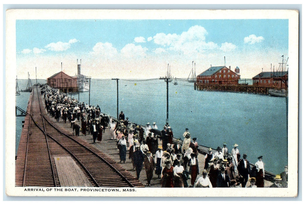 c1920s Arrival Of The Boat Harbor Scene Provincetown Cape Cod MA People Postcard