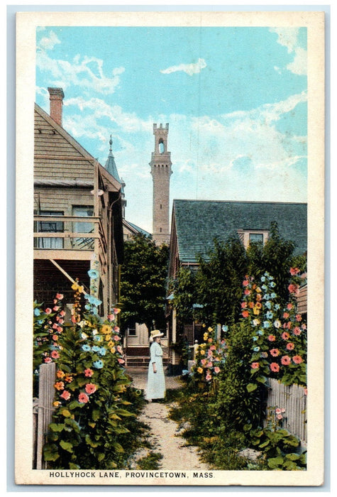 c1940's Hollyhock Lane Provincetown Cape Cod Massachusetts MA Flowers Postcard