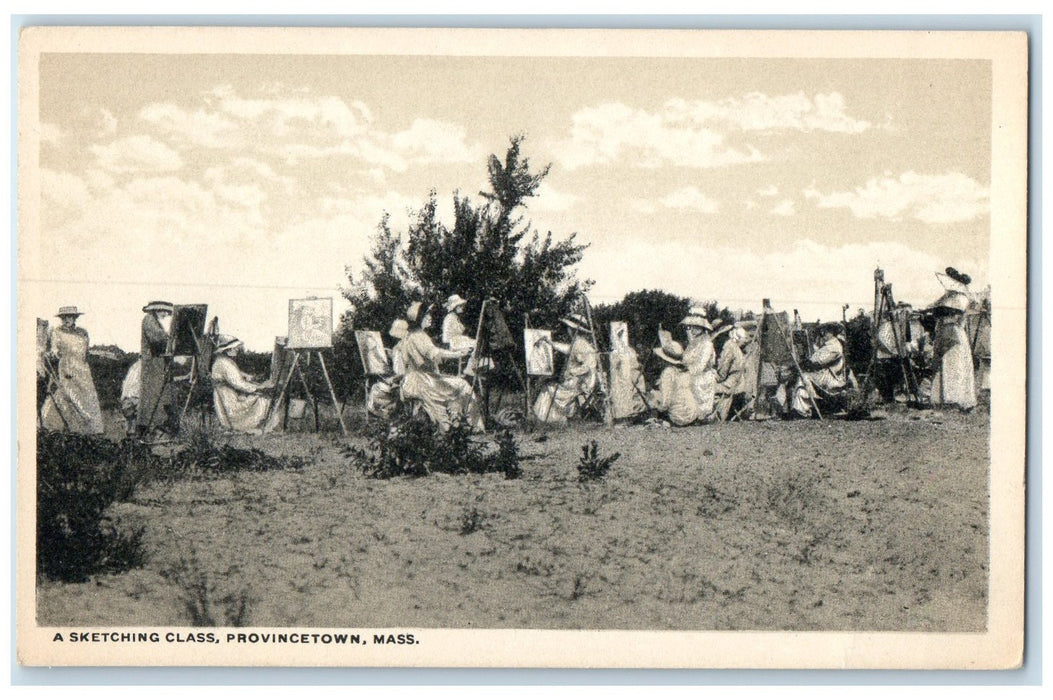 c1920s A Sketching Class Scene Provincetown Cape Cod Massachusetts MA Postcard