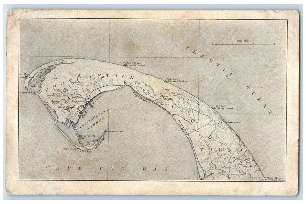 c1905's Tourists Route Map Of Provincetown Cape Cod Massachusetts MA Postcard