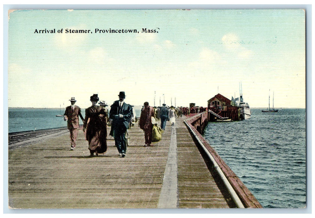 c1910 Arrival Of Steamer Ship Passengers Provincetown Massachusetts MA Postcard