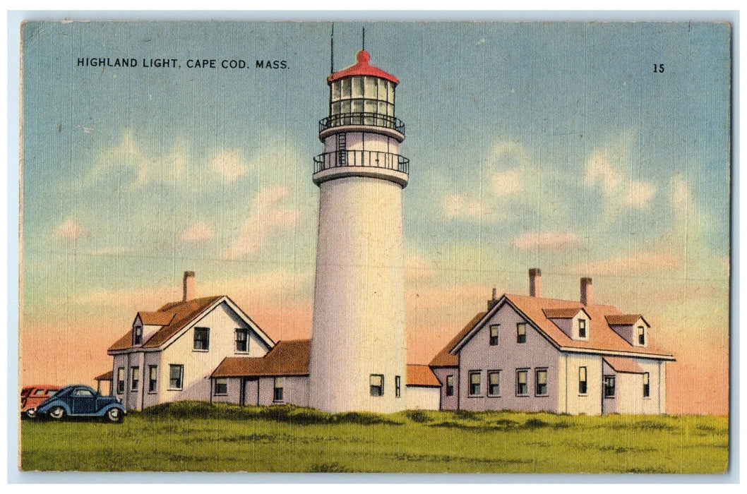 1949 Highland Light Cars Scene Cape Cod Massachusetts MA Posted Vintage Postcard