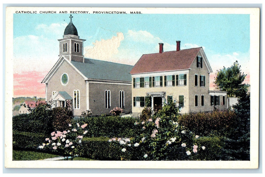 c1940's Catholic Church And Rectory Scene Provincetown Massachusetts MA Postcard