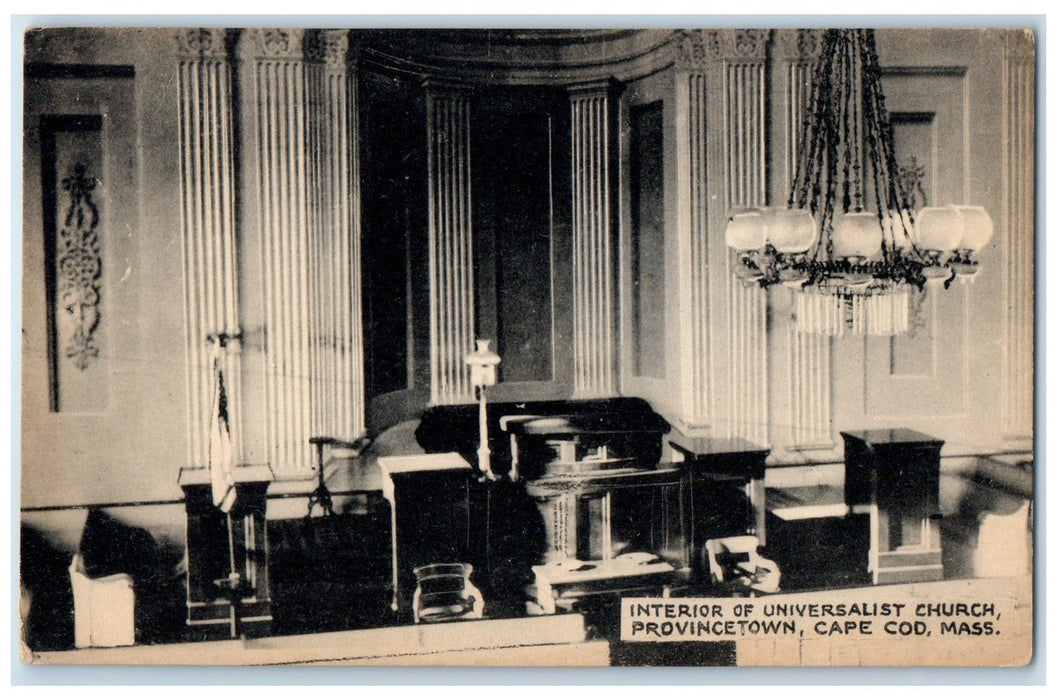 c1940's Interior Of Universalist Church Scene Provincetown Cape Cod MA Postcard