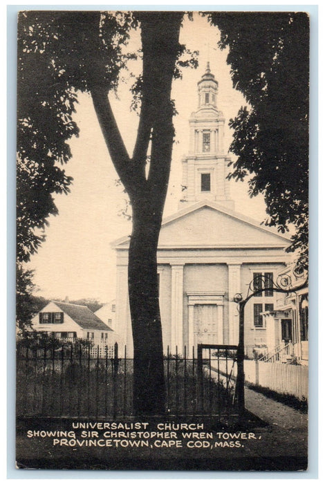 c1940's Universalist Church Exterior Christopher Wren Tower Cape Cod MA Postcard