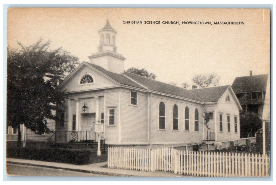 c1940s Christian Science Church Exterior Roadside Provincetown MA Trees Postcard