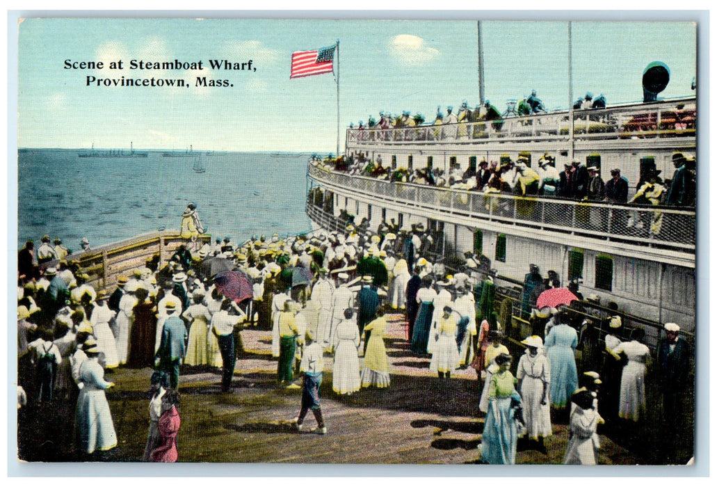 c1910 Scene At Steamboat Wharf Passengers Provincetown Massachusetts MA Postcard