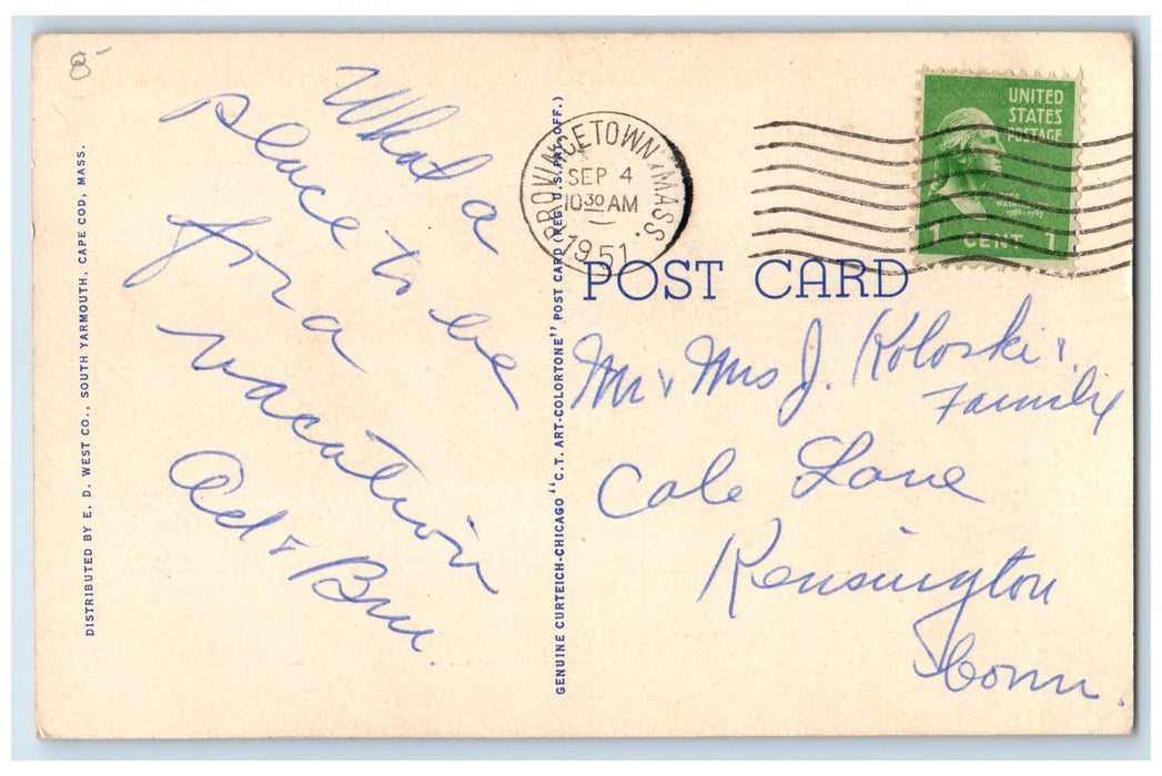 1951 Greetings From Provincetown Big Letters Sailboat Massachusetts MA Postcard