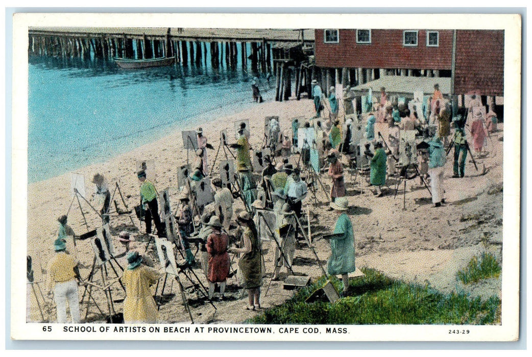 c1920 School Of Artists On Beach Provincetown Cape Cod Massachusetts MA Postcard