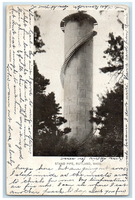 c1905's Stand Pipe Tower Water Supply Stairs Rutland Massachusetts MA Postcard