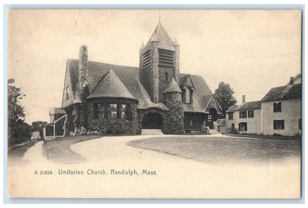 c1905's Unitarian Church Building Tower Road Randolph Massachusetts MA Postcard