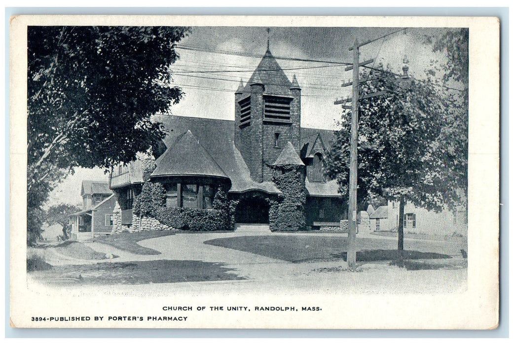 c1920's Church Of The Unity Building Entrance Randolph Massachusetts MA Postcard