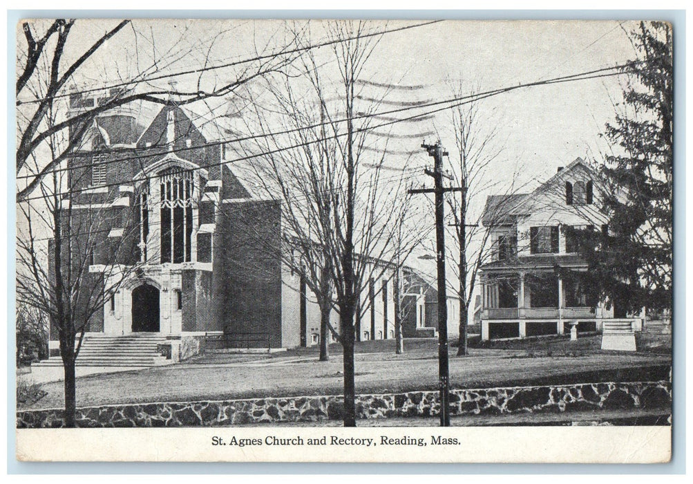 1922 St. Agnes Church & Rectory Building Stair Reading Massachusetts MA Postcard