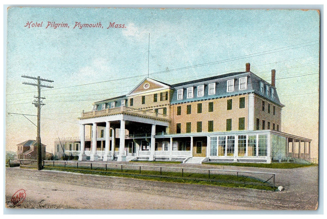 c1910's Hotel Pilgrim Exterior Roadside Scene Plymouth Massachusetts MA Postcard