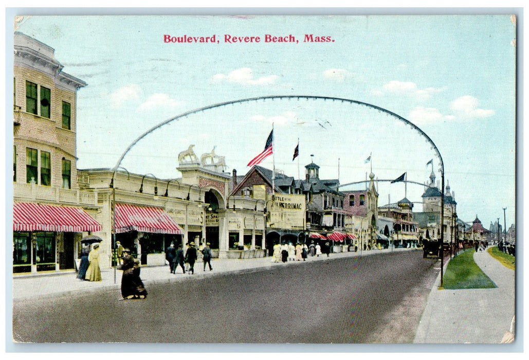 1911 Boulevard Arch Road People Pathways Revere Beach Massachusetts MA Postcard