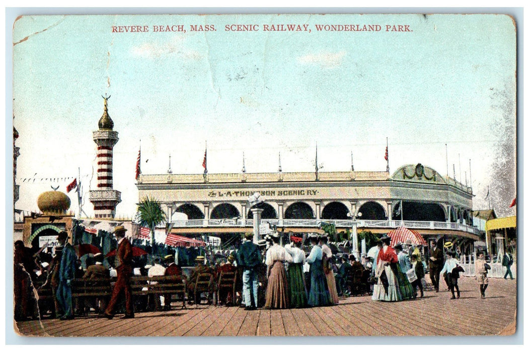 1912 Scenic Railway Wonderland Park Crowd Revere Beach Massachusetts MA Postcard