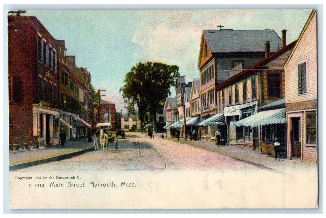 c1910s Main Street Carriages & Shops Plymouth Massachusetts MA Unposted Postcard