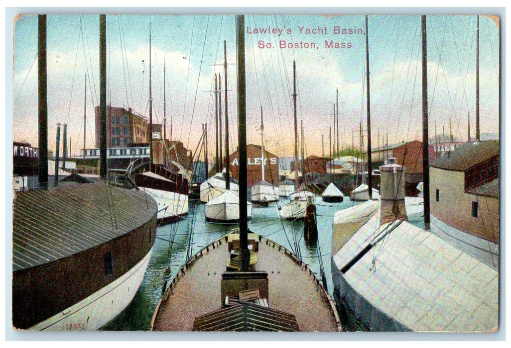 1911 Lawley's Yacht Basin Scene South Boston Massachusetts MA Unposted Postcard