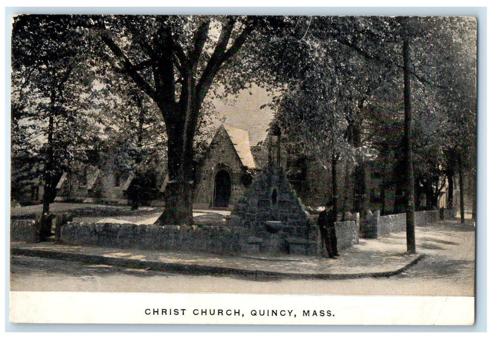 1908 Christ Church Building Dirt Road Trees Quincy Massachusetts MA Postcard