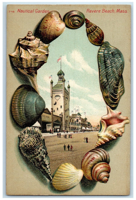 1908 Nautical Garden Shells Building View Revere Beach Massachusetts MA Postcard