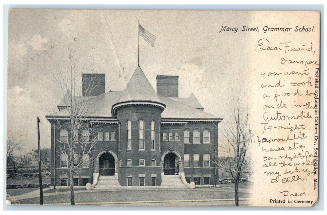 1907 Marcy Street Grammar School Southbridge Massachusetts MA Posted Postcard