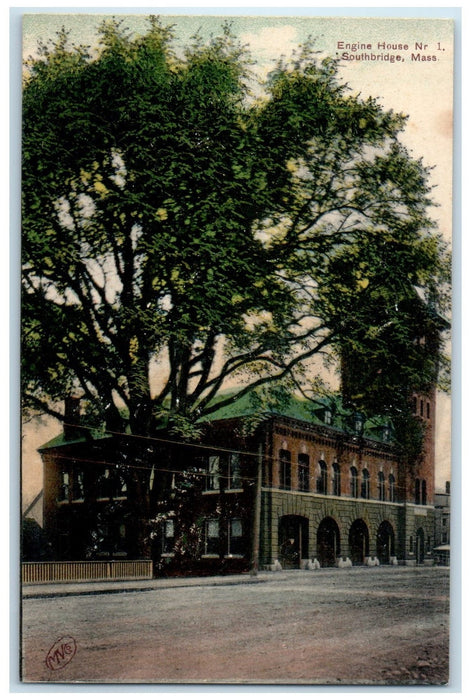 c1910's Engine House Exterior Roadside Southbridge Massachusetts MA Postcard