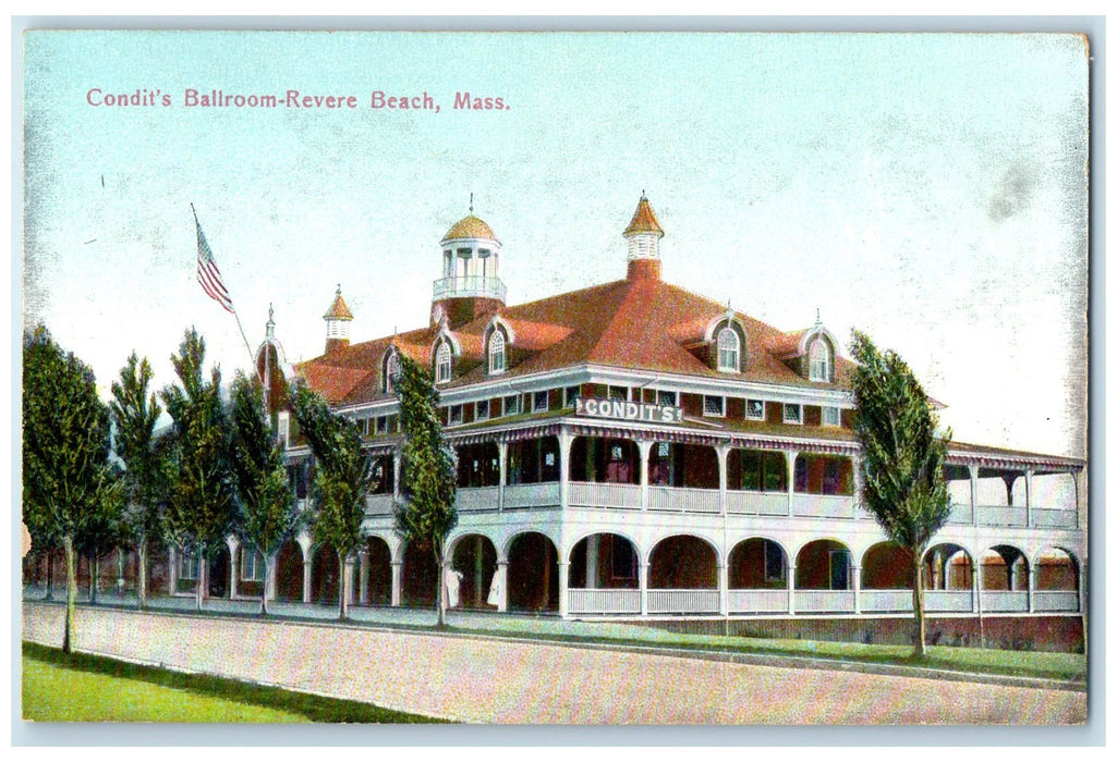 c1910's Condit's Ball Room Building Road Revere Beach Massachusetts MA Postcard