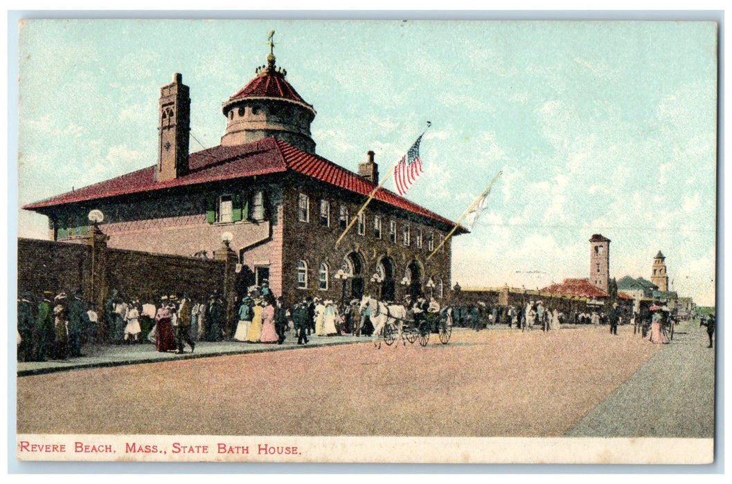 c1920's State Bath House Building Guests Revere Beach Massachusetts MA Postcard