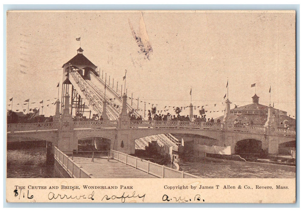 1907 The Chutes & Bridge Wonderland Park Revere Beach Massachusetts MA Postcard