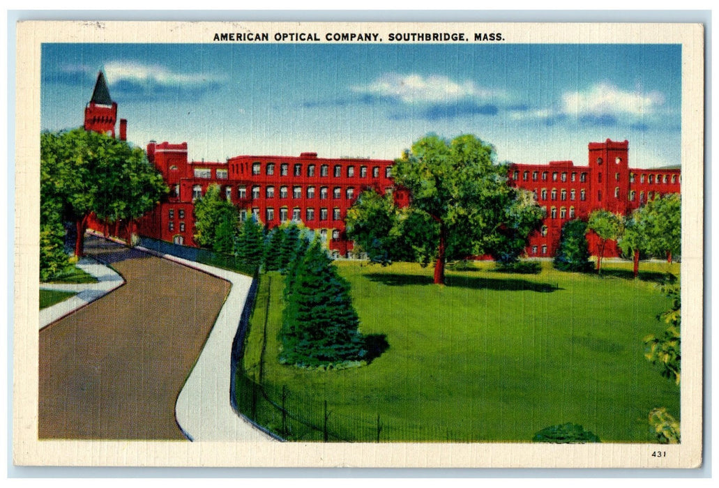 1943 American Optical Company Trees Southbridge Massachusetts MA Posted Postcard