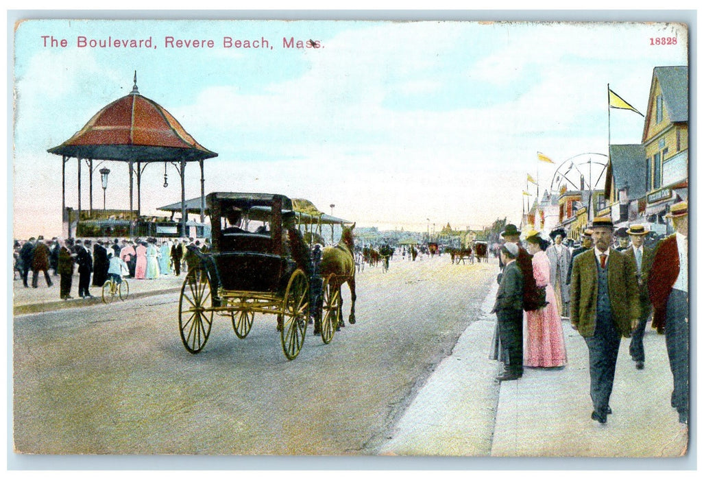 1921 The Boulevard Shades Horse Carriage Revere Beach Massachusetts MA Postcard