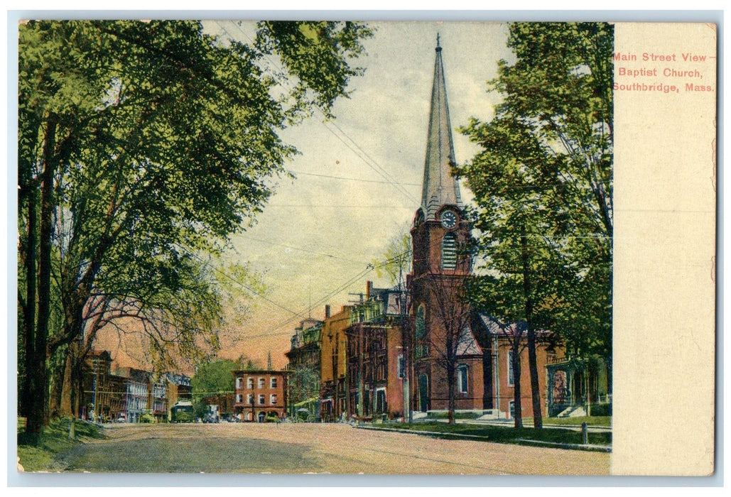 1919 Main Street View Baptist Church Southbridge Massachusetts MA Trees Postcard