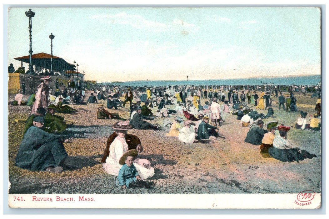 1906 Shoreline Bathing Crowd Sightseeing Revere Beach Massachusetts MA Postcard