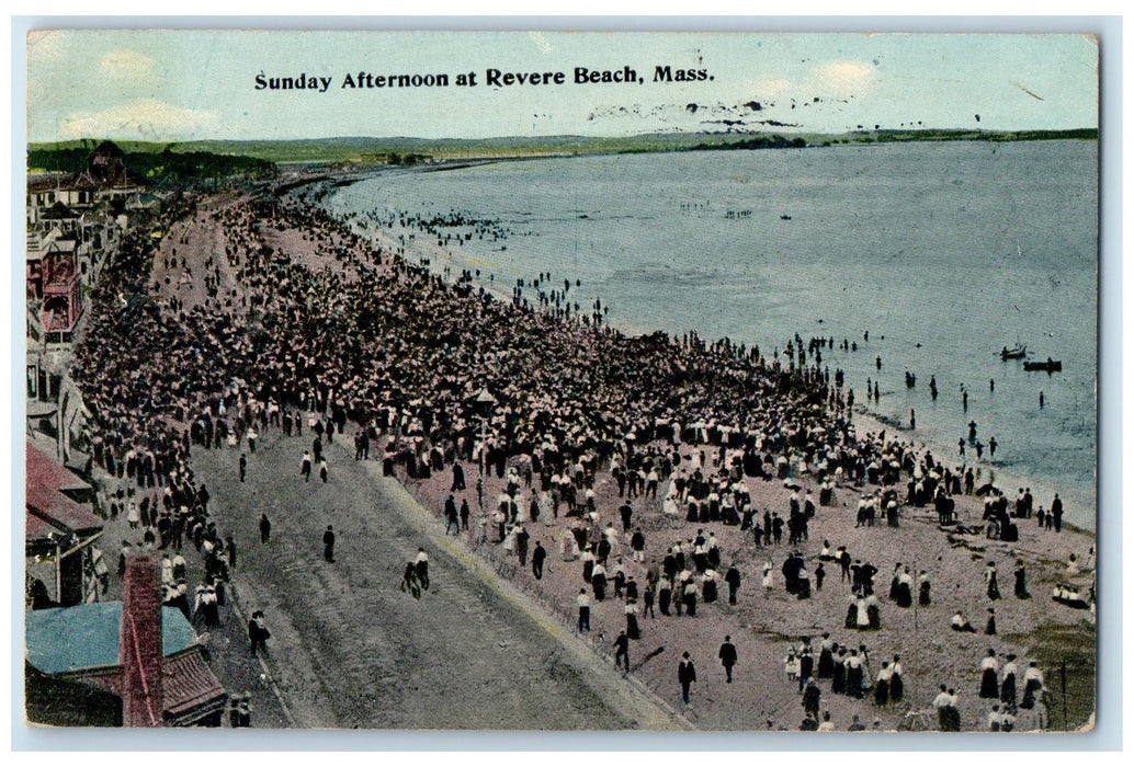 1912 Sunday Afternoon Crowd Road Boats Revere Beach Massachusetts MA Postcard