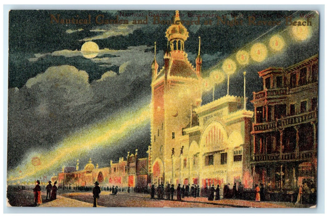 c1910's Musical Garden Boulevard At Night Revere Beach Massachusetts MA Postcard