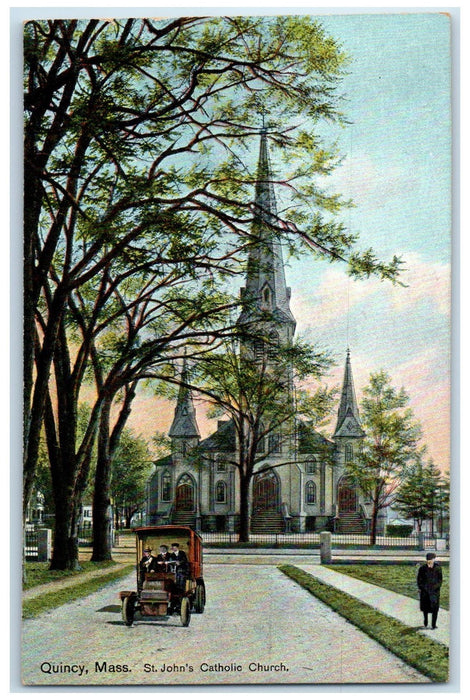 c1910 St. John's Catholic Church Building Tower Quincy Massachusetts MA Postcard