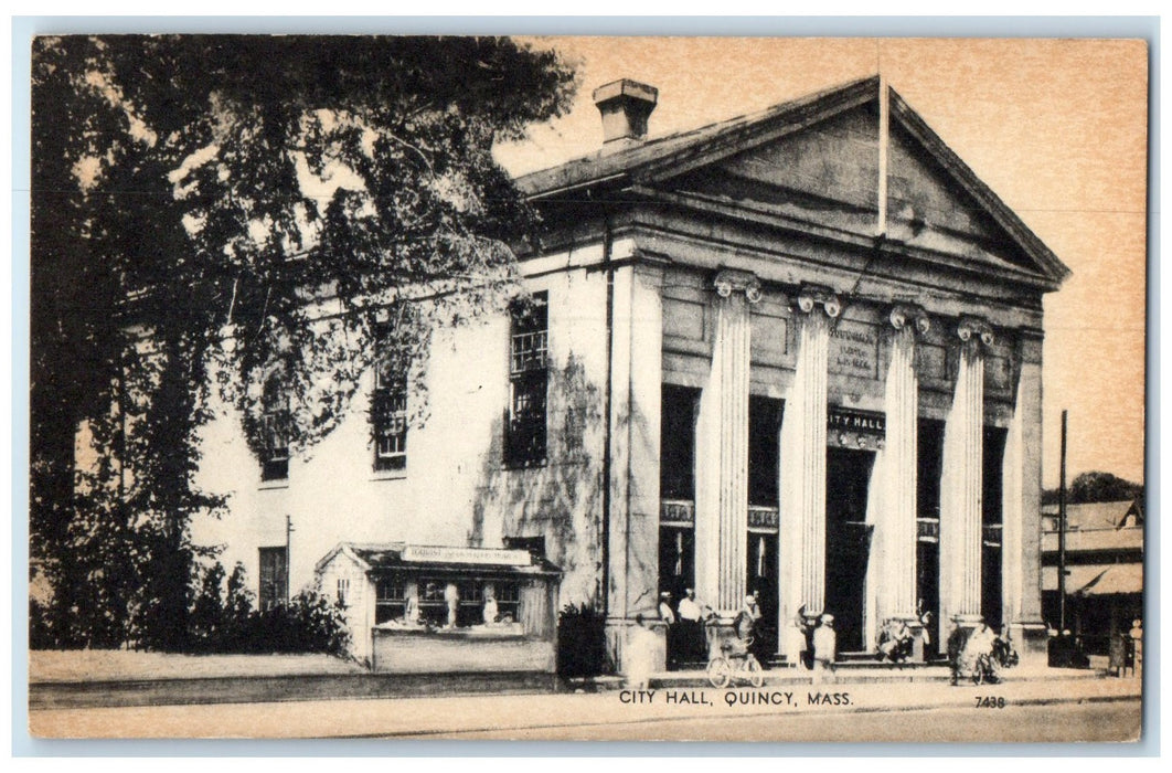 c1910 City Hall Building Entrance Roadside View Quincy Massachusetts MA Postcard